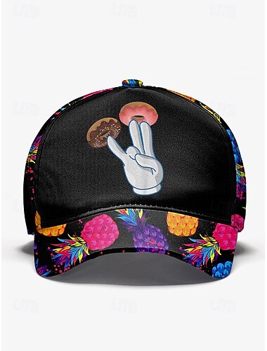  Boné de beisebol masculino com estampa colorida de abacaxi e rosquinha - design casual e moderno, ajuste ajustável, perfeito para o verão e atividades ao ar livre