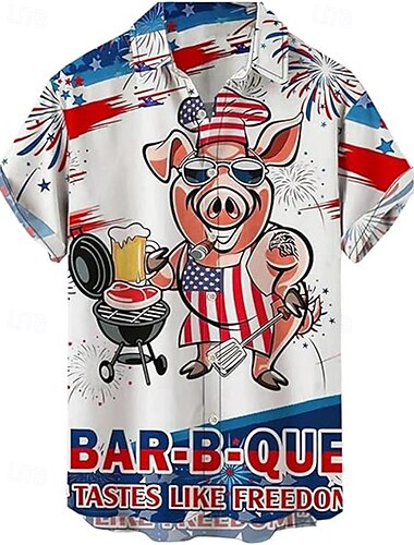  Unabhängigkeitstag 4. Juli USA Flagge Manga Hawaii-Hemden Zurück zur Schule USA Flagge Grafik Für Herren Erwachsene Maskerade 4. Juli 3D-Druck Festival