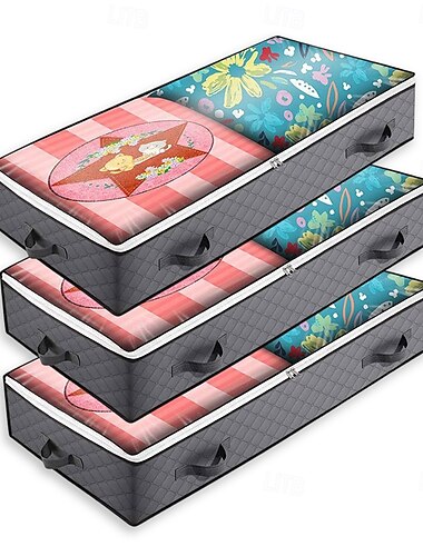  3 kusy úložných kontejnerů pod postel, organizéry a úložné koše, skládací úložné tašky pod postel na přikrývky, ručníky, přikrývky, svetry, polštáře, prostěradla, balicí papír