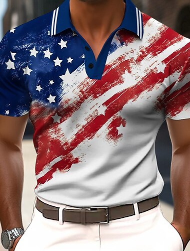  Amerikanska självständighetsdagen Herr Amerikanska amerikanska flaggan Polo Kortärmad Polotröjor Skjortor med krage Ledigt Utomhus Dagliga kläder 3D-utskrift Sommar Vit Blå Mörkblå