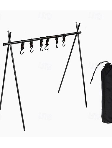  Faltbares Dreibein-Camping-Hängegestell - 4 Haken zur Aufbewahrung von Outdoor-Kochgeschirr, tragbar, Klappgestell für Outdoor-Camping