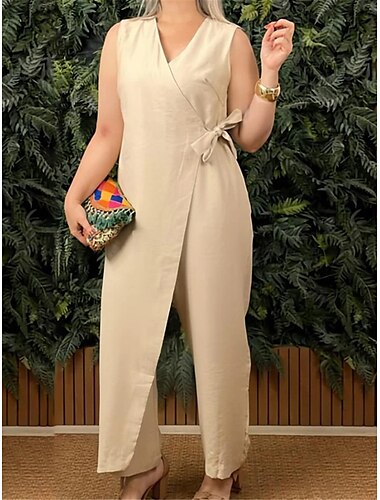  Damen Normal Overall Streetwear Einfarbig Ärmellos V Ausschnitt Schnürung Straße Täglich Normale Passform Schwarz Weiß Gelb Sommer