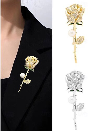  elegant rosenblommabrosch med pärla – strassbelagd vintagenål för kvinnor, perfekt för mors dagpresent, formella evenemang och kavaj