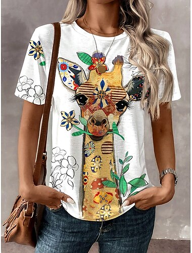  Damen T Shirt Blumen Grafik Tiermotiv Vintage Stilvoll Lässig Kurzarm Rundhalsausschnitt Rundhals Normale Oberteile Täglich Druck Gelb Sommer Frühling