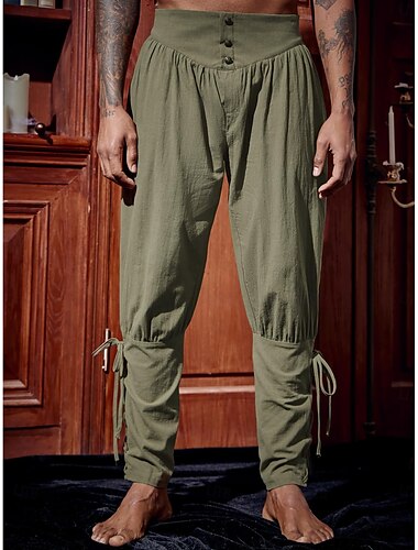  Rétro Vintage Médiéval Renaissance Pantalons de pirate Ren Faire Pirate Chevalier Viking Couleur Unie Homme Pirate Fantaisie Halloween Carnaval Mascarade Carnaval Performance Scène Adulte Pantalon