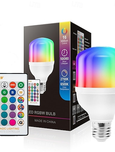  Светодиодные лампочки e27/e26 rgb, умные лампочки с пультом дистанционного управления, 15 Вт, rgbw, меняющие цвет лампочки, 16 цветов, многоцветная лампочка с регулируемой яркостью, для украшения