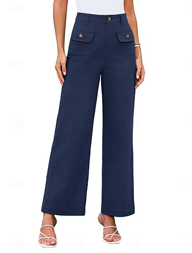  Damen Weites Bein Hosen Hose Streetwear Arbeit Lang Hohe Taille Einfach Tasche Hoher Schnitt Atmungsaktivität Weich Mikroelastisch Urlaub Straße Alltagskleidung Schwarz Weiß Gelb Rosa Sommer Normale