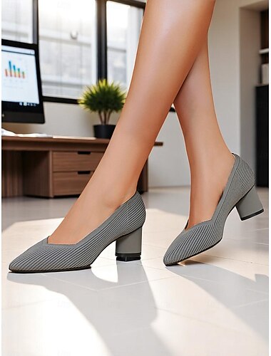  Damen Pumps mit Blockabsatz – elegante, atmungsaktive Flyknit-Arbeitsschuhe für Büroprofis