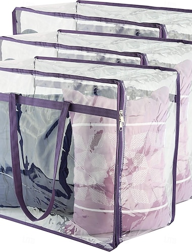  3-pack doorzichtige vinyl opbergzakken met rits 40l stevige opbergzakken voor truien, dekens, dekbedden, beddengoedsets