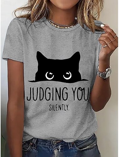  女性用 Tシャツ グラフィック 動物 猫 スタイリッシュ 近代の カジュアル 半袖 クルーネック ラウンドネック レギュラートップス 日常 お出かけ 週末 プリント ブラック ピンク ブルー スカイブルー グレー 夏 春