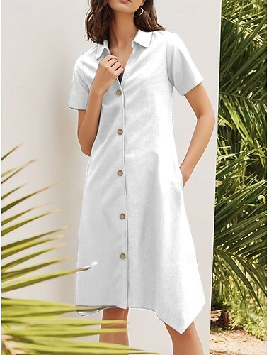  Femmes Mini Robe Robe fourreau Occasionnel Formel Robes semi-formelles Sortir Coupe Standard Couleur Unie Graphique Manche Courte Col Rabattu Noir Blanche Rose Claire Bleu Été