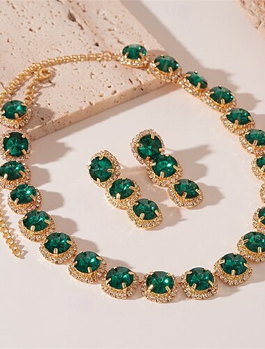  Smykkesett To-delt Dress Sølv Kubisk Zirkonia Krom 1 Halskjede Øredobber Kvinner Elegant Vintage Motekjole Sjarmerende Vintage Stil Klassisk Geometrisk Smykkesett til Bryllup Fest Spesiell Anledning