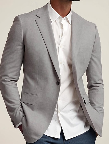  Homme Veste blazer Manteau de sport Mode Couleur Unie Blazer bleu marine Gris Claire Coupe Standard à boutonnage simple à un bouton