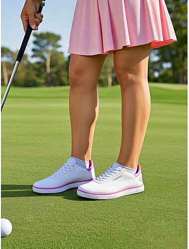  Lässige Golfschuhe zum Schnüren für Damen | leichte, rutschfeste Lauf-Sneaker für Golferinnen | stylisches rosa-weißes Design für Training und Spiel