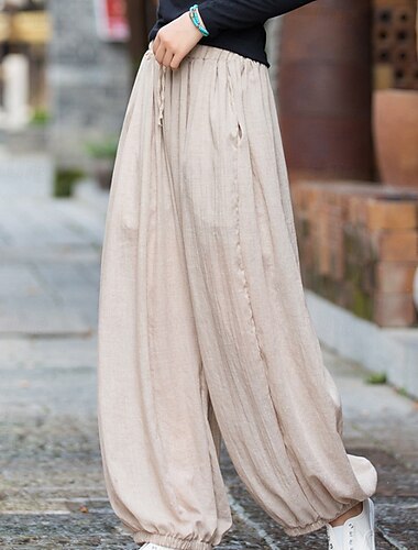  Per donna Pantaloni in cotone e lino Pantaloni Eleganti Streetwear Lunghezza intera Naturale Semplice Tasca Design con Coulisse Elastica All'aperto Confortevole Streetwear Abbigliamento quotidiano