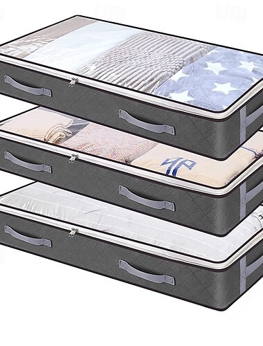  3-pack opbergdozen onder het bed 75 l, kastorganizers en opbergbakken, opvouwbare opbergzakken onder het bed voor dekens, handdoeken, dekbedden, truien, kussens, linnen lakens, inpakpapier