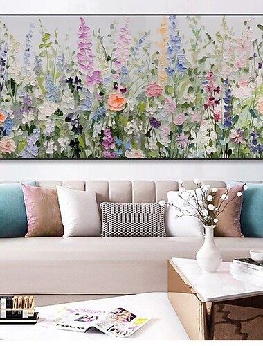  handgemaakte olieverfschilderij canvas wanddecoratie moderne abstracte 3D paletmes bloemen voor woonkamer slaapkamer klein fris pastoraal huisdecoratie opgerold frameloos ongespannen schilderij
