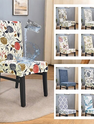  Funda para silla de comedor elástica, impermeable, con respaldo alto, para silla de oficina, con estampado floral