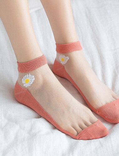  Frauen Gänseblümchen transparente Socken Damen Mädchen Spitze transparente Knöchelsocke dünne Netz Baumwollsocken transparent durchscheinende Tüll Niedrigschnittsocke