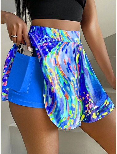  Damen Minirock Culottes Mode Lässig Mini Hohe Taille Röcke Grafisch Abstrakt Fließend Dehnbar Täglich Pink Blau Orange Grün Sommer Strick-Polyester