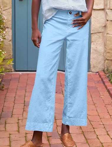  Dames Katoenen linnen broek broek Modieus Streetwear Volledige lengte Natuurlijk Effen Zak Elastische taille Comfortabel Voor buiten Straat Uitgaan Magenta Abrikoos Lichtblauw Zwart Zomer Normale