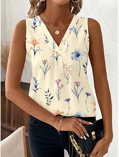  Damen Camisole-Tanktop Blumen Grafik Vintage Tropisch Stilvoll Ärmellos V Ausschnitt Normale Oberteile Täglich Druck Gelb Sommer Frühling