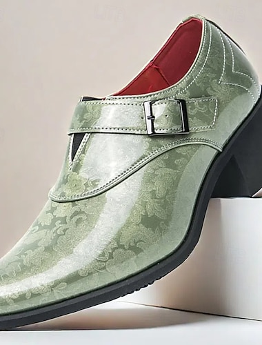  grønn preget skinnkjolesko for menn med beltestropp - elegante dansesko for formelle arrangementer