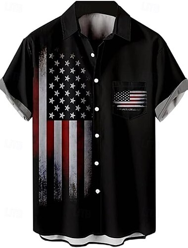  Unabhängigkeitstag 4. Juli USA Flagge Manga Hawaii-Hemden Zurück zur Schule USA Flagge Grafik Für Herren Erwachsene Maskerade 4. Juli 3D-Druck Festival
