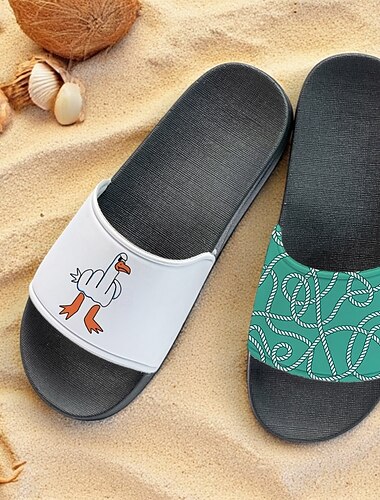  Herren Hausschuhe Druckschuhe Tiermuster 3D-Druck Outdoor-Slipper Lässig Strand Täglich Strand PVC Wasserdicht Bequem Rutschfest Schwarz und weiss Grün und Blau Weiß / Blau Sommer Frühling Herbst