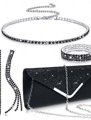  Eenvoudige Europa en de Verenigde Staten volledige diamanten mode alles-in-één dinerpakket sieradenset ketting franje oorbellen armband elastische vierdelige set