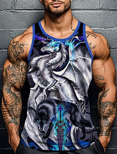  Dragonblade Omegablade High Rez par Ruth Thompson Débardeur dragon pour homme, maillot de corps sans manches, t-shirt imprimé 3D, col ras du cou, mode exagérée, rue, décontracté, quotidien, bleu, été,
