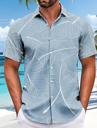  Férfi Pálmafa levél Trópusi növények Ing Hawaii ing Gombos póló Rövid ujjú Hawaii Üdülő Vakáció Szabadság Strandruházat Nyár Tavasz Térfogatcsökkenés 3D nyomtatás galléros ingek Arcpír rózsaszín