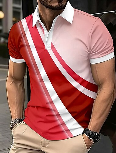  Homme Géométrique Ligne Polo Manche Courte Polos Chemises à Col Vêtement décontracté de travaile École Extérieur Athleisure Tenue quotidienne Impression 3D Été Noir Rouge Bleu