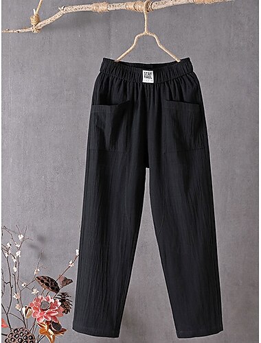  Dames Chino Harem Broeken Effen Kleur Vintage Mode Streetwear Enkel-lengte Hoge Taille Eenvoudig Zak Elastische Taille Comfort Buiten Micro-elastisch Vakantie Straat Dagelijks Abrikoos Grijs Zwart Wit