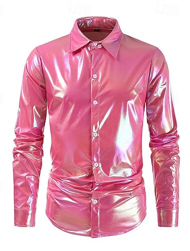  Retro vintage Jaren '80 Hemd Schijf Glanzend latex patent Metallic Voor heren Halloween Carnaval Prideparade Trots maand Volwassenen Hemd Zomer
