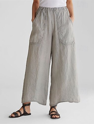  Per donna Pantaloni in cotone e lino Pantaloni Palazzo Moda Streetwear Comfort Lunghezza alla caviglia Misura del girovita medio Semplice Elastico in vita Comodo All'aperto Confortevole Streetwear