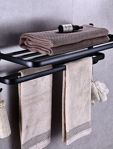 Handtuchhalter aus Aluminiumlegierung, Aufbewahrungs-Organizer, Wandmontage, klappbarer Handtuchhalter, Badezimmerzubehör, schwarz