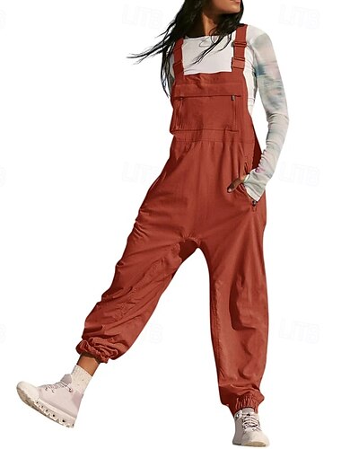  Damen Einfarbige Latzhose Jumpsuit Streetwear Ärmellos U-Ausschnitt Tasche Street Daily Regular Fit Schwarz Weiß Rosa Sommer