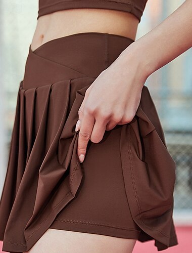  全米オープン 女性用 テニススカート ショートパンツ付きテニススカート プリーツ サイドポケット 伸縮性 テニス ゴルフ ピクルスボール ソリッド ボトムズ ブラック ホワイト パープル テニスウェア