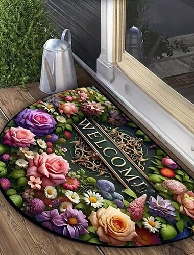  Tapis semi-arrondi floraux Vintage Tapis de cuisine Tapis de sol Tapis antidérapant Tapis anti-graisse Tapis intérieur extérieur Décor de Chambre Tapis de Salle de bain Tapis d'entrée Printemps Été