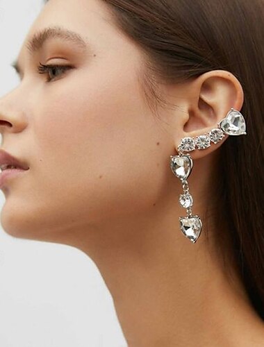  Mujer Pendientes cortos Puños del oído Geométrico Corazón Precioso Estilo lindo Personalizado Diamante Sintético Aretes Joyas Plata Para Boda Fiesta Regalo Diario 1 Par