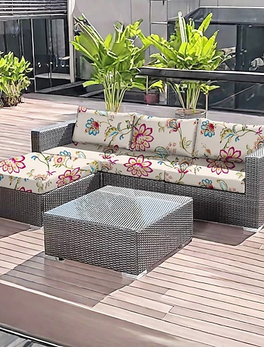  Funda de cojín para sofá de exterior, de microfibra teñida con hilo floral.