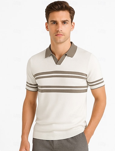  Homens Pólo Polo de malha O negócio Casual Decote V Manga Curta Formal Bloco de cor Inovador Verão Todas as Estações Preto Branco Verde Tropa Bege Pólo