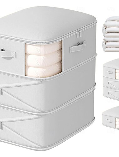  Kompressions-Aufbewahrungsbeutel – 135 l große Aufbewahrungstasche für Bettdecken, 3-lagig, waschbar, extrem platzsparend, selbstkomprimierender Organizer für Decken, Pullover, Bettlaken, Beige