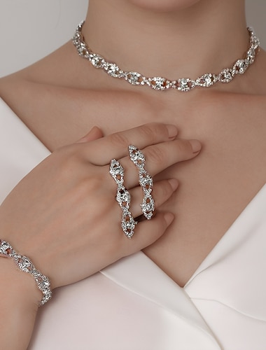  Brud Smyckeset 1set Bergkristall Legering Örhängen Dekorativa Halsband Armband Dam Elegant Mode Smyckeset Till Bröllop Fest Speciellt Tillfälle