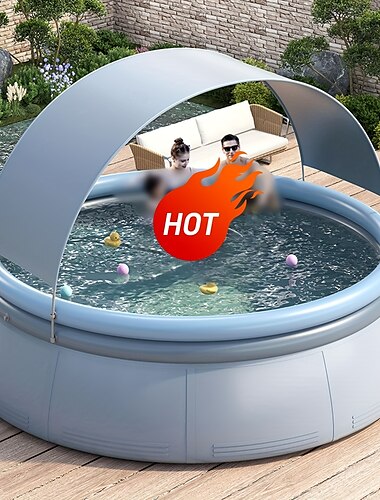  grande piscine gonflable avec parasol &Abri de pluie - parc aquatique de luxe extérieur en PVC durable pour arrière-cour, jardin, fêtes d'été - plusieurs tailles (1 à 9 personnes) - aucune pompe
