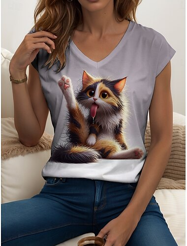  Damen-Trägershirt mit Tieren, tropisch, stilvoll, ärmellos, kurze Ärmel, V-Ausschnitt, normale Oberteile, Alltagsdruck, Regenbogen