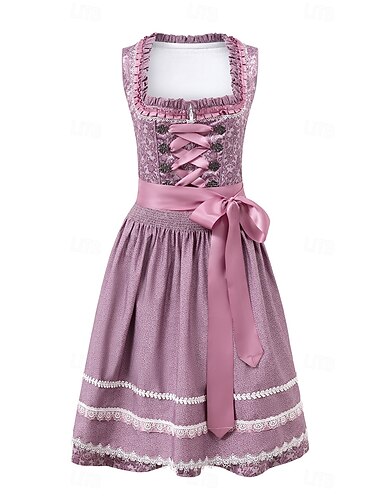  Karnival Oktoberfest öl Kostym Klänningar Dirndl Trachtenkleader Oktoberfest / öl Bavarian Wiesn Ängar Dam Traditionell stil tyg Klänning Förkläde
