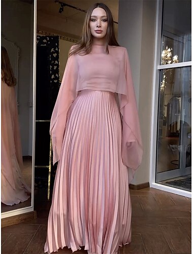  A-Linie Quinceanera-Kleider Elegant Kleid Hochzeit Hochzeitsgast Bodenlang Langarm Hoher Ausschnitt Chiffon mit Falten 2025
