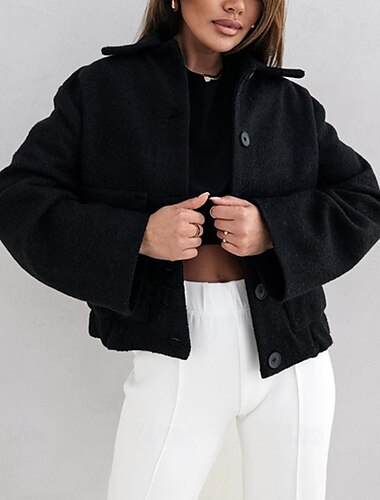  Damen Mantel Blazer Warm Bequem Knöpfe Elegant Mode Outdoor Einfach Ausgehen Alltagstauglich Wochenende Einreihig Regulär Revers Normale Passform Langarm Oberbekleidung Schwarz Aprikose Kaffee